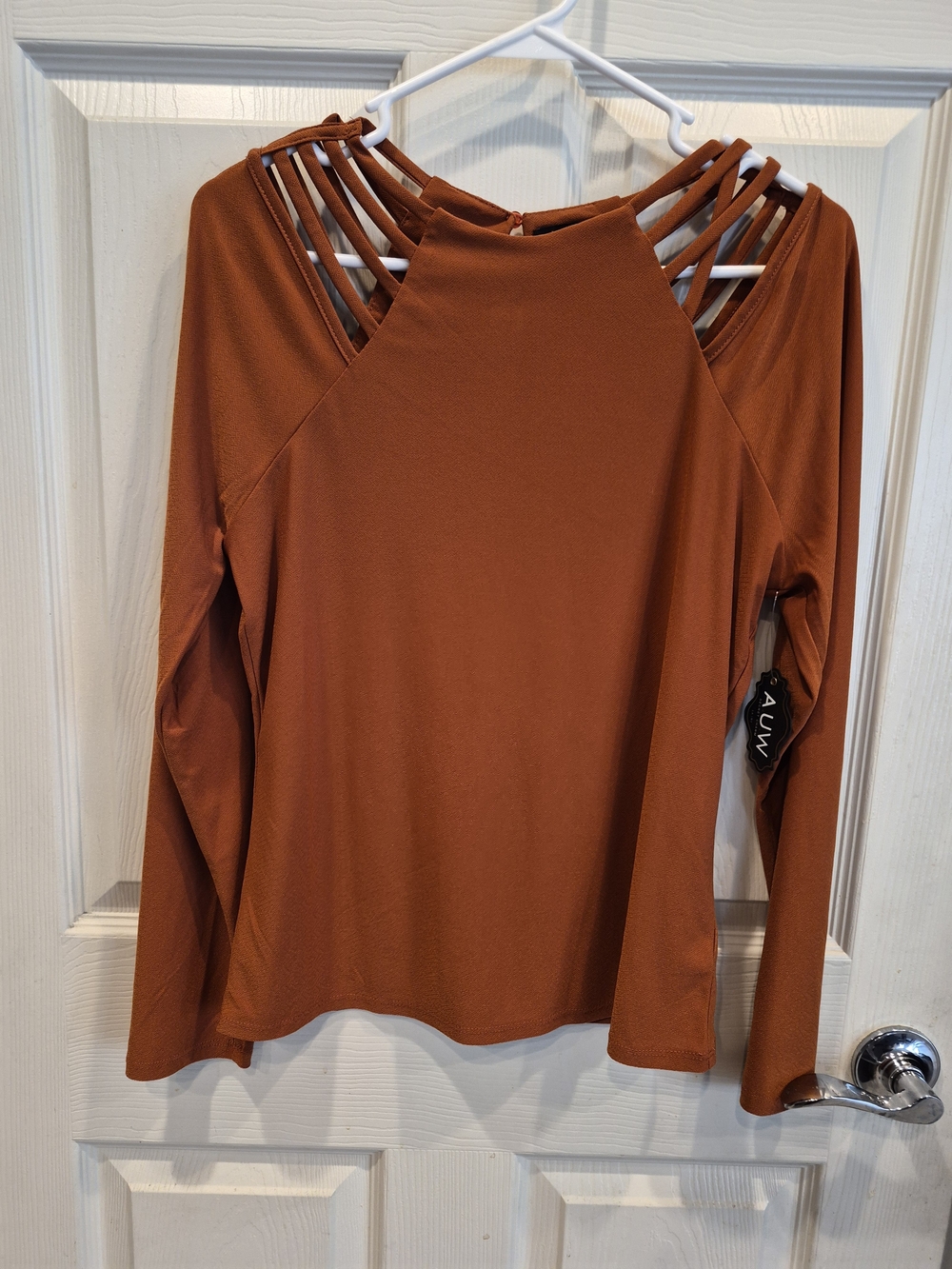 AUW Rust Strappy Shoulder Long Sleeve Top